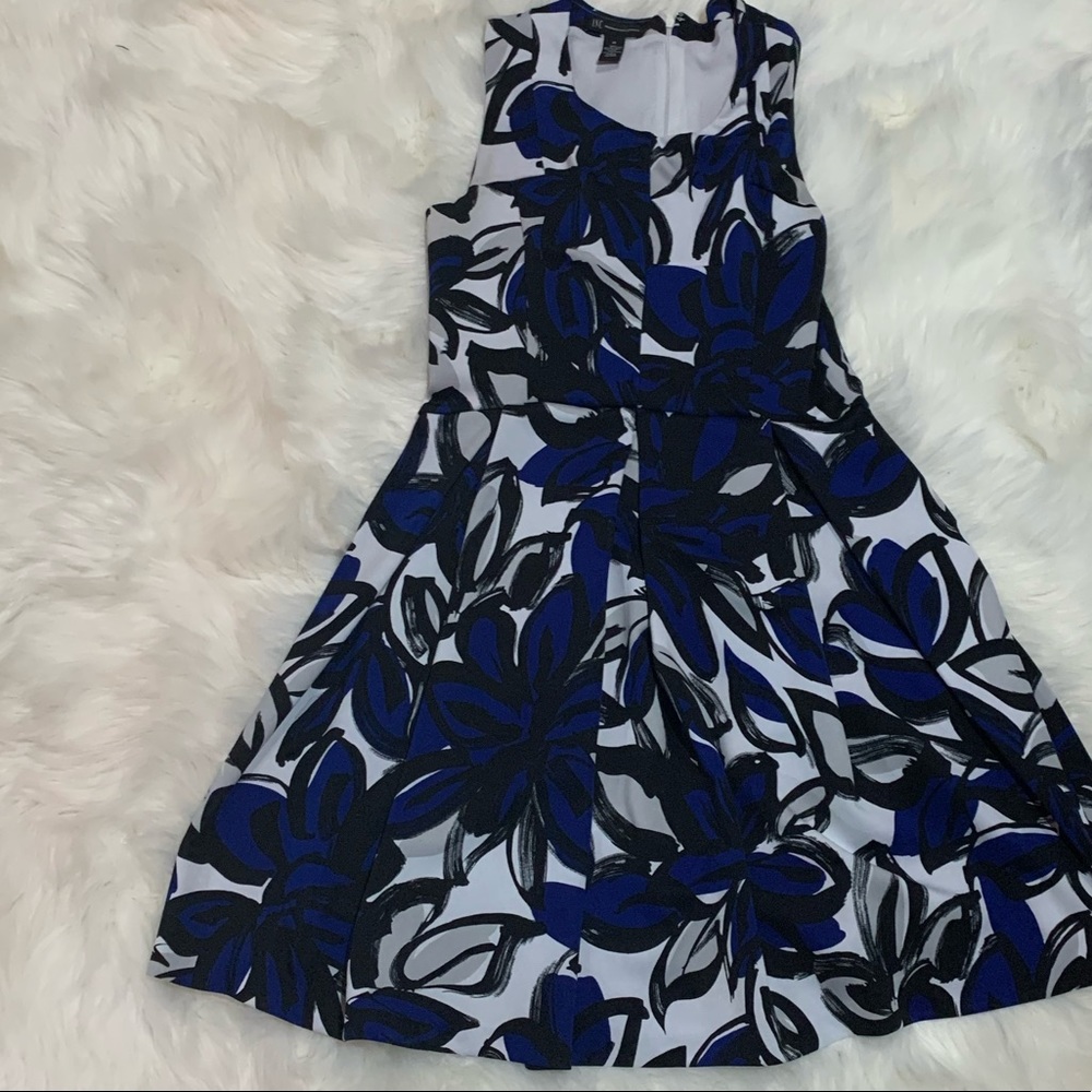 INC dress- white, blue, and gold a-line